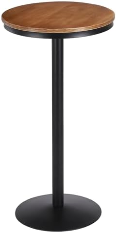 42" Height Round Bar Table with Solid Wood Top and Sturdy Metal Base, Ru...