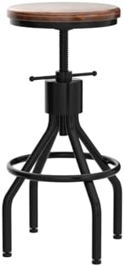 LOKKHAN Set of 2 Industrial Bar Stool-Height Adjustable Swivel Wood and Metal...