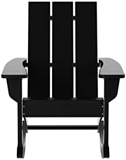 WO Home Furniture Modern HDPE Outdoor Adirondack Rocking Chair, Black