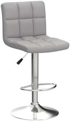 Leopard Bar Stools, PU Leather Bar Stool with Back, Set of 2, Light Grey