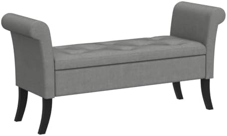 Yaheetech 52" Storage Ottoman Bench for Bedroom, Rolled Arm, Light Gray