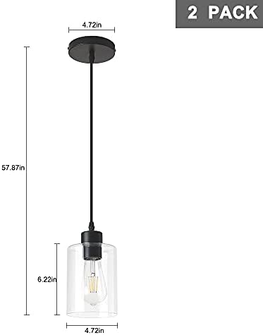 Modern Black Farmhouse Clear Glass Cylinder Pendant Light Fixture,Island Ligh...