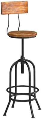 Set of 2-Industrial Bar Stools with Backrest-Swivel Wood Seat-Bar Counter Hei...