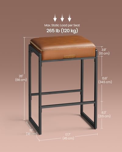 VASAGLE Bar Stools Set of 4, Counter Height, PU Leather, 26-Inch