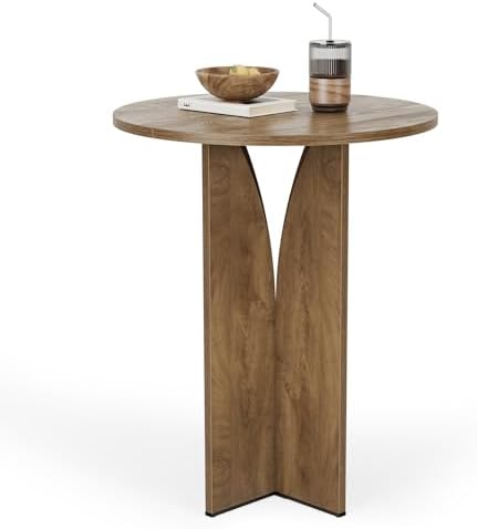 LITTLE TREE Round Bar Table, 31.5 Inches Counter Height Cocktail Table, Woode...
