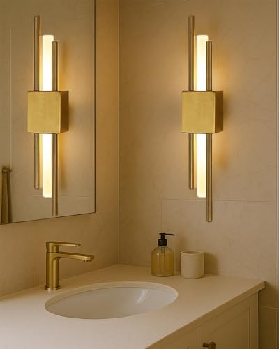 Modern Golden LED Wall Sconce, Geometric Metal and Acrylic Vertical Wall Lamp...