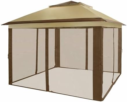 CROWN SHADES 11x11 Pop Up Gazebo, Outdoor Canopy Tent, Beige & Coffee