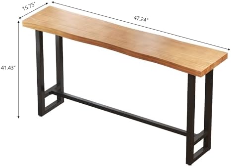 47in Solid Wood Live Edge Bar Table - Bar Height Pub Table with Built-in Foot...