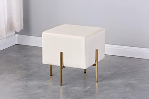 Kirpi Cream Velvet Foot Stool Set of 2, Modern Vanity Ottoman Stools with Gol...