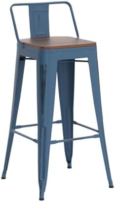26" Barstools Set of 4 Counter Height Bar Stools Side Chair-Distressed Navy
