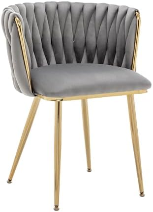 Grey Velvet Dining Chairs Set of 4, Modern Upholstered Dining Room Chairs wit...