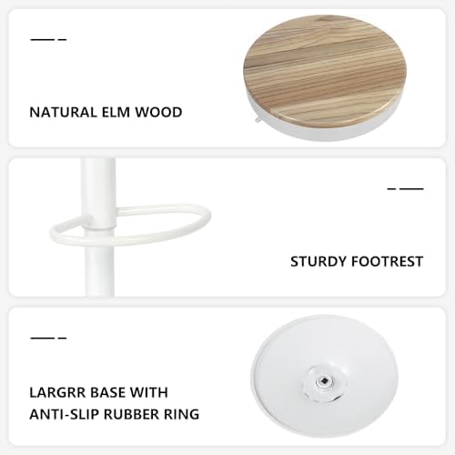 Kidol & Shellder Bar Stools Set of 2 White Round Adjustable Swivel Barsto...