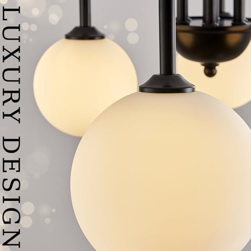 CATINER Modern 40" 6-Light Black Sputnik Chandelier with Milk Glass Globe