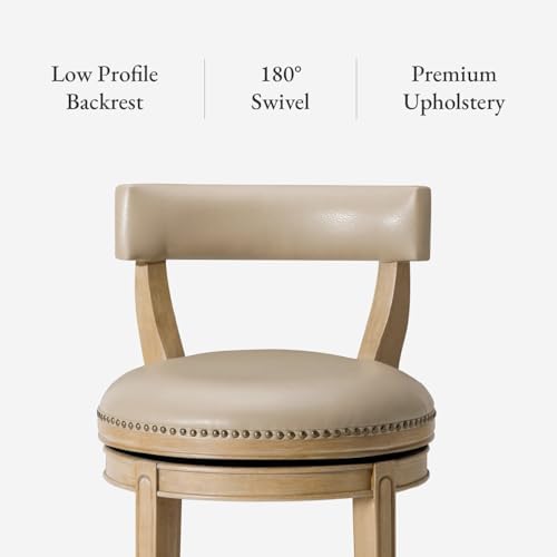 Maven Lane Alexander Counter Stool, Brown, Beige Leather, 26", Set of 4