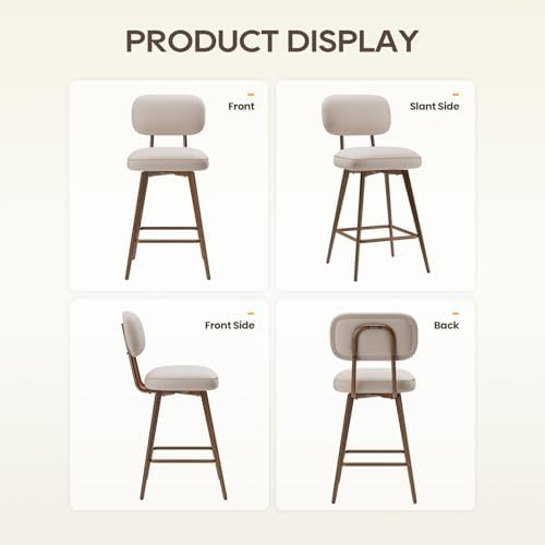 MALOL 26“ Mid Century Leather Swivel Bar Stools Set of 2, Beige