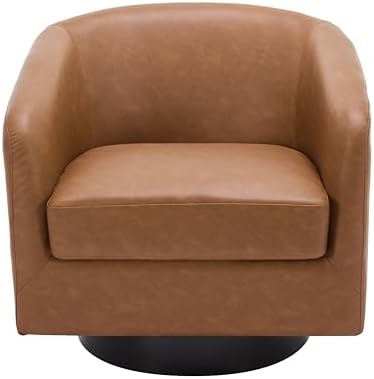 Faux Leather Swivel Accent Chairs Set of 4, Barrel Armchair, Brown