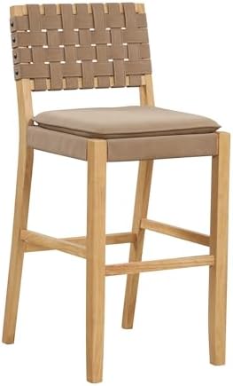 Nathan James Cohen Mid-Century Modern 29 in. Wood Bar Stool, Upholstered Faux...