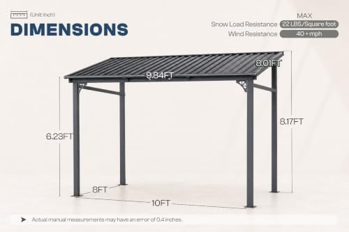 8x10 FT Lean to Gazebo, Wall Mounted Hardtop Pergola with Sloping Galvanized ...
