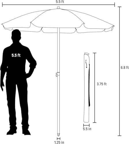 PICNIC TIME 5.5 Ft Portable Beach Umbrella, Lightweight UV Protection Sunshad...