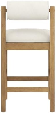 Nathan James Kimberly Modern Counter Stool with Solid Wood Legs, Boucle Uphol...