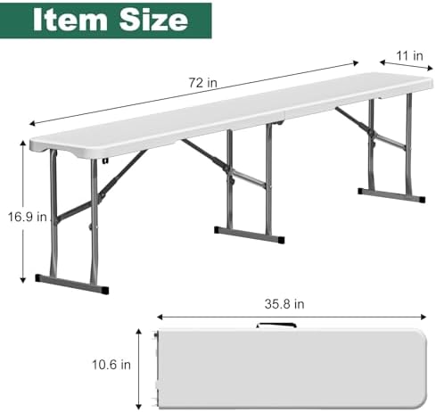 6ft Folding Bench 2 Pack for Picnic Party Camping, 650lbs Capacity