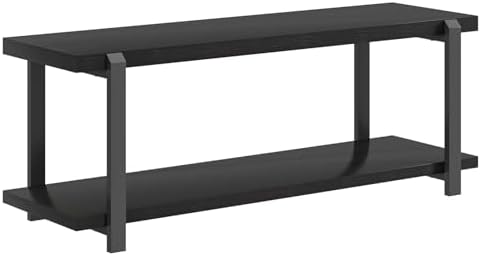 EXCEFUR Entryway Bench, Modern Wood and Metal Storage Bench for Hallway, Indu...