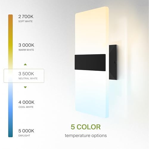 ASD 14 Inch Indoor LED Wall Sconce - 24W 2700K-5000K Dimmable Black Wall Scon...