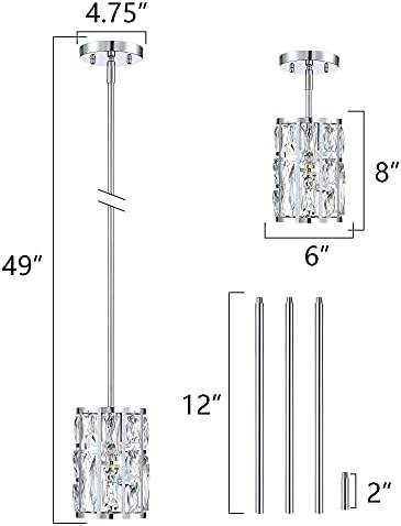 MEXO Modern Crystal Pendant Light Fixture 2-Pack Chrome Finish Hanging Lighti...