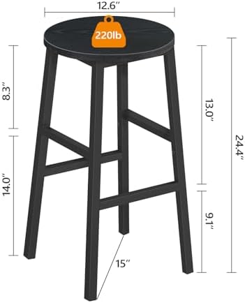 MAHANCRIS Bar Stools, Set of 2 Round Bar Chairs with Footrest, 24.4 Inch Kitc...