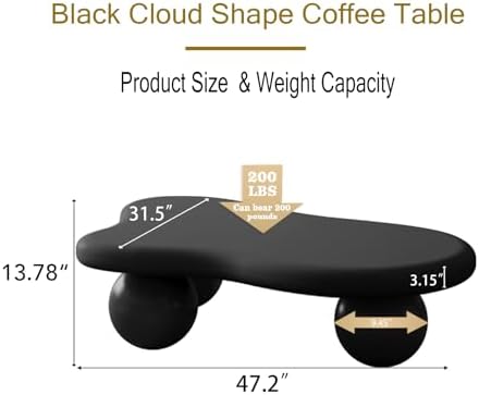 47" Modern Black Coffee Table Cloud Shape Low Center Table Cute Irregular