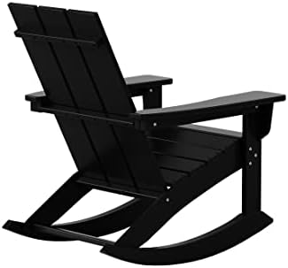 WO Home Furniture Modern HDPE Outdoor Adirondack Rocking Chair, Black