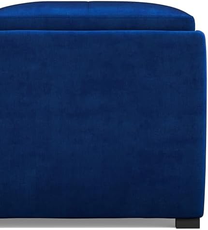 SIMPLIHOME Avalon 35" Wide Velvet Square Storage Ottoman in Blue