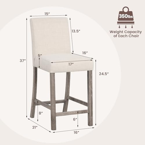 COSTWAY Upholstered Counter Height Chairs Set of 2 with Solid Wood Frame