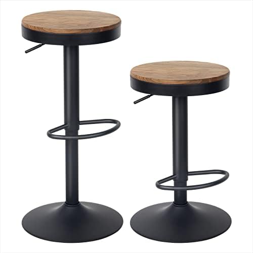 Kidol & Shellder Black Bar Stools Set of 2 Adjustable Swivel Backless Bar...