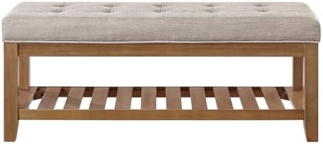 24KF Large Rectangular Upholstered Tufted Linen Fabric Ottoman Bench, Padded ...