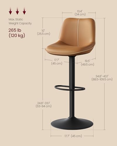 VASAGLE Bar Stools Set of 2, Swivel, Adjustable Height, Spliced Design