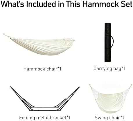 2-in-1 Hammock Chair, Foldable Steel Stand Indoor Outdoor Swing Bag