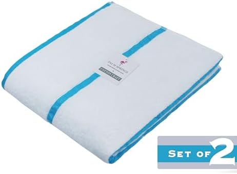 COTTON CRAFT Pool Lounge Chair Cover - 2 Pack Stripe Terry - White Aqua