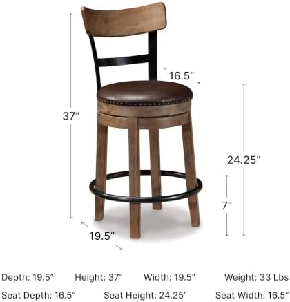 Signature Design by Ashley Pinnadel Counter Height Swivel Bar Stool, Brown