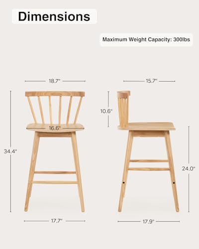 Modern Bar Stools Set of 2, 24" Wooden Counter Height Barstools, Modern ...