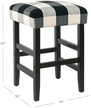 HomePop Open-Back Counter Stool, 24-Inch, Black Plaid