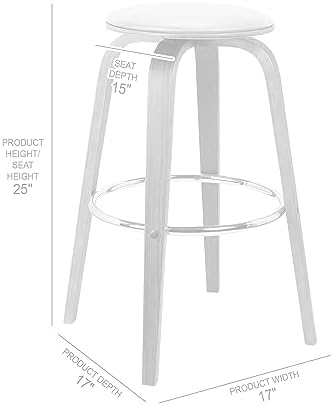 Armen Living Harbor Mid Century Modern 26" Seat Height Backless Swivel C...