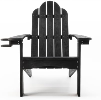 LUE BONA HDPS Outdoor Adirondack Chair, Cup Holder, Set of 4, Black
