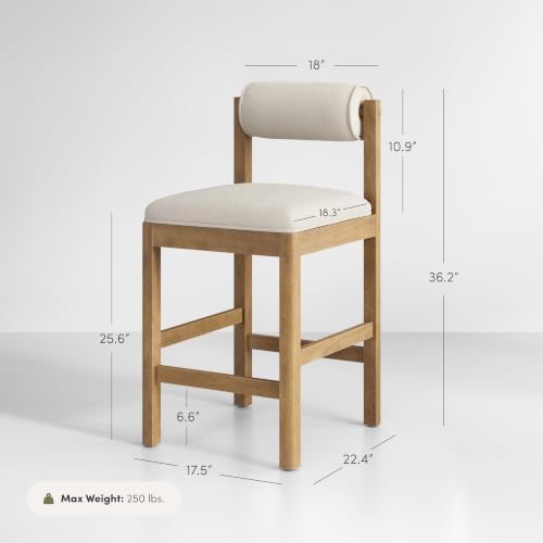 Nathan James Kimberly Modern Counter Stool with Solid Wood Legs, Boucle Uphol...