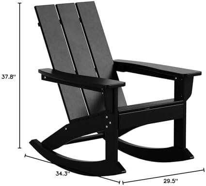 WO Home Furniture Modern HDPE Outdoor Adirondack Rocking Chair, Black