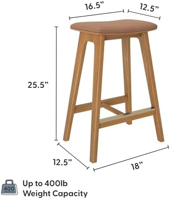 Plank+Beam Beryl Bar Stool, Upholstered, Set of 2, Pecan/Toffee