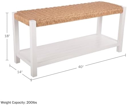 Alaterre Furniture Newport 40” Shoe Storage Bench with Woven Seat, White