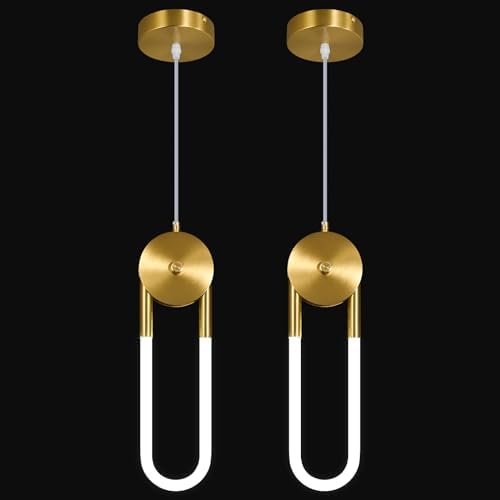 Modern Gold LED Pendant Light Fixture Oval Adjustable Pendant Lighting for Ki...