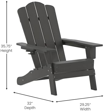 Flash Furniture Newport Adirondack Chair with Cup Holder, Weather Resistant P...