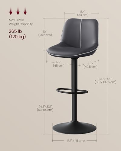 VASAGLE Bar Stools Set of 2, Swivel, Adjustable Height, Spliced Design